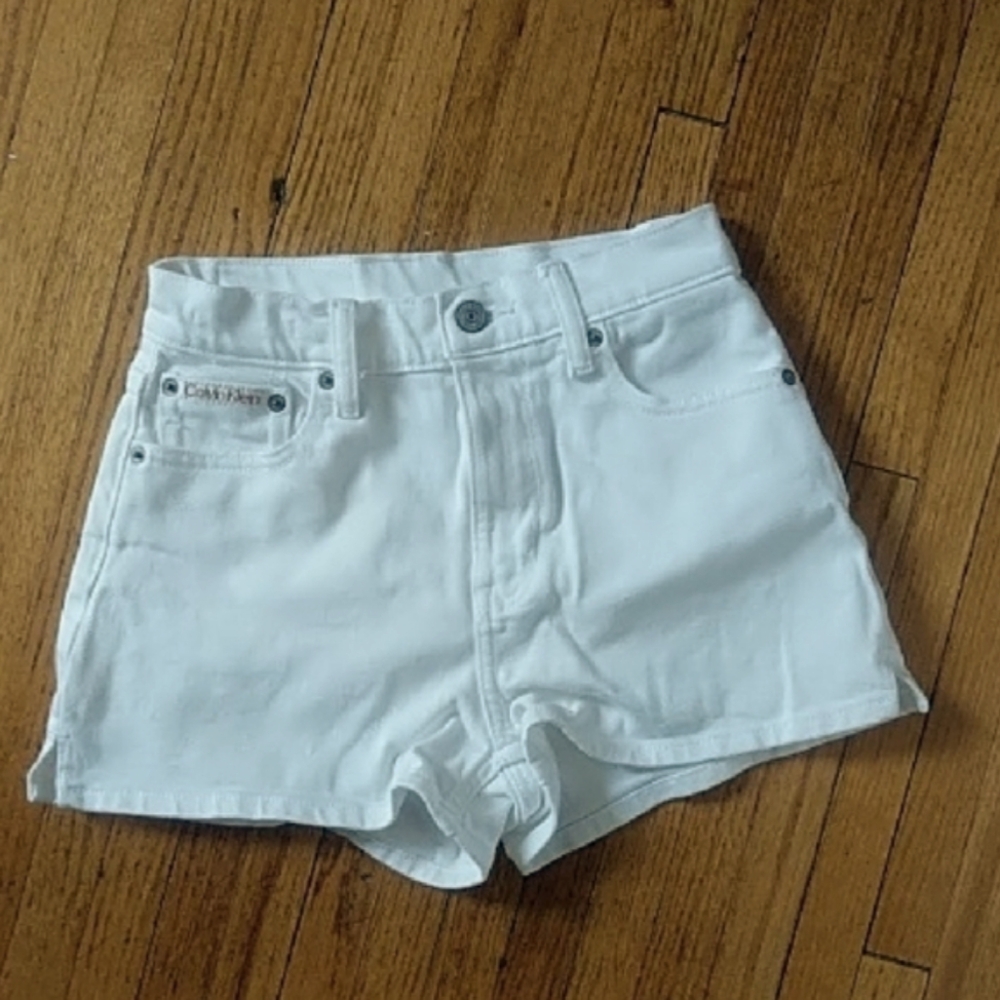Calvin Klein High Waist White Denim Shorts